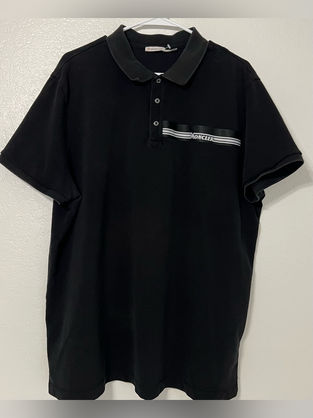Moncler Black Logo Stripe Polo Shirt Men’s XL Luxury Designer Short Sleeve